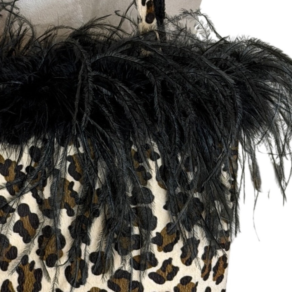 Leopard Print Faux Fur Tote Bag Ostrich Feather Girls Night Out Bachelorette - Picture 13 of 13